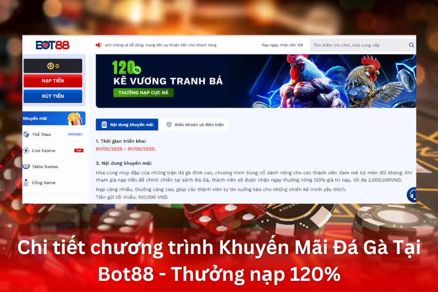Chi tiết chương trình Khuyến Mãi Đá Gà Tại Bot88