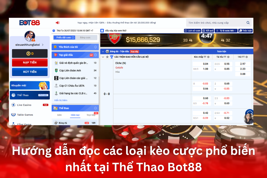 Hướng dẫn đọc các loại kèo cược phổ biến nhất tại Thể Thao Bot88