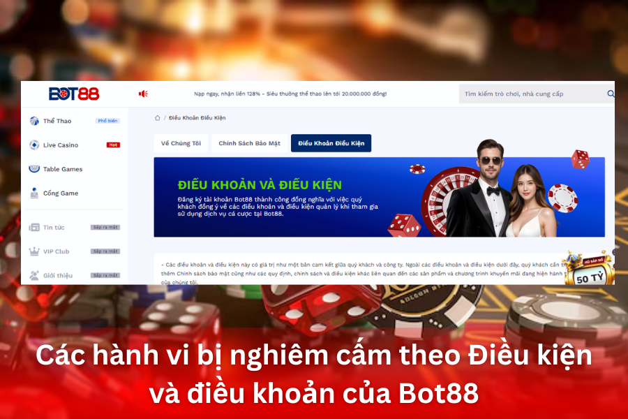 Các hành vi bị nghiêm cấm theo Điều kiện và điều khoản của Bot88